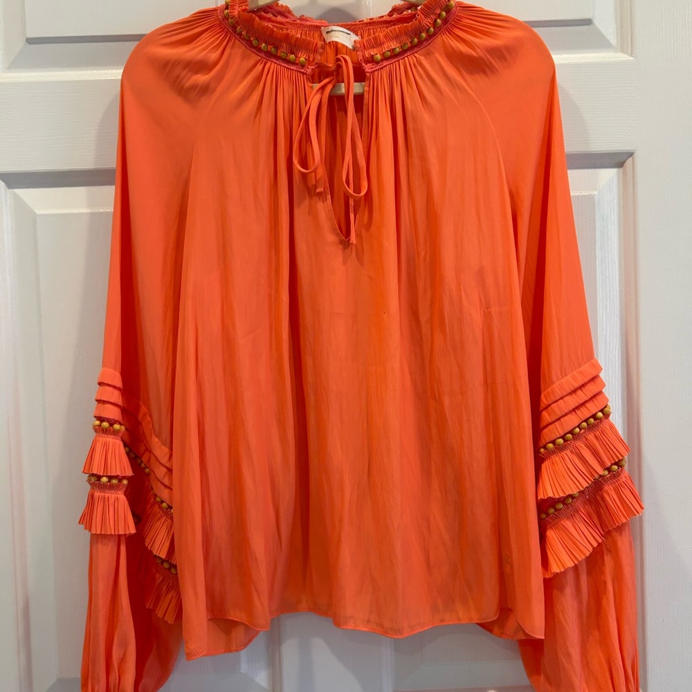 ☀️HOST PICK☀️Ramy Brook Graham Embellished Beaded long sleeve v neck peasant top
